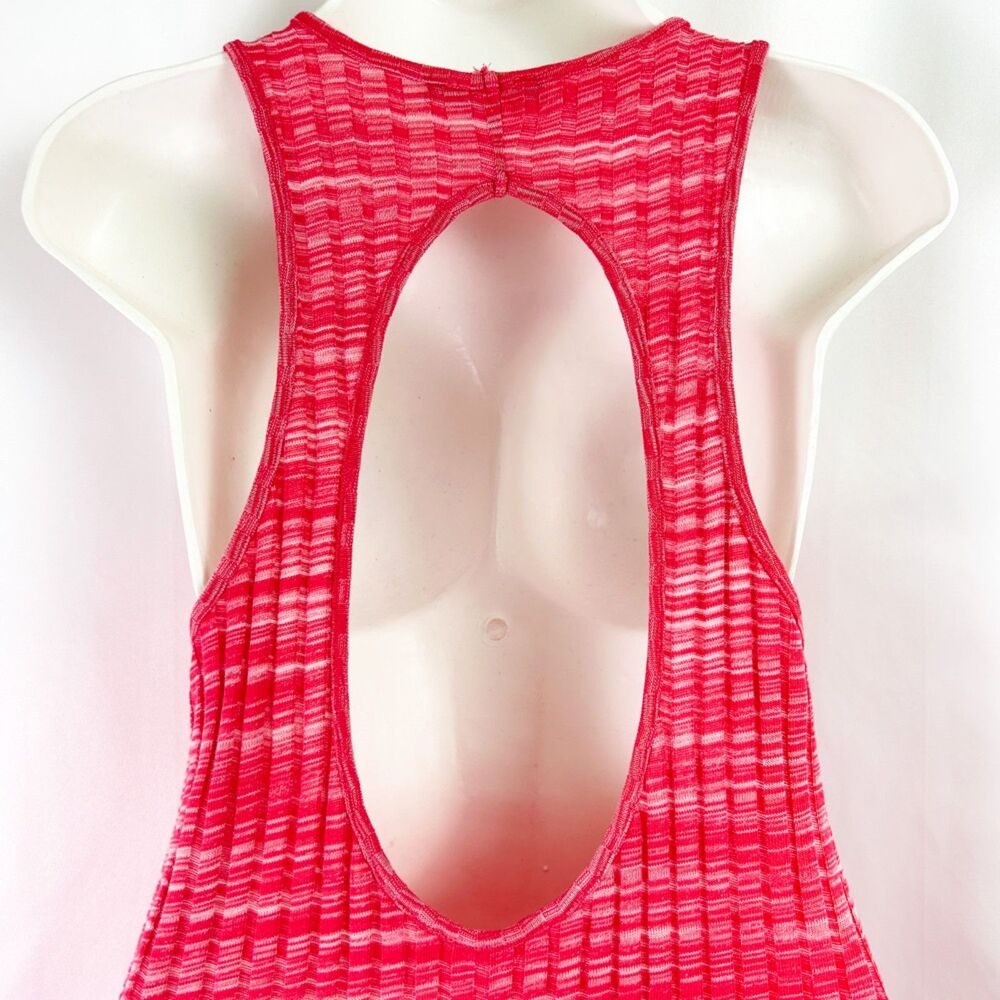 ZARA Pink Ribbed Knit Midi Dress (M) Keyhole Open Back Stretch Sleeveless Tank - Picture 7 of 14
